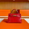H Factory Bags Mini Kelly Shiny Alligator Crocodile Ferrari Red Gold Hardware 19cm Full Handmade