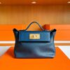 H Factory Bags Mini Kelly 2424 Evercolor Leather Gem Blue Gold Hardware 21cm Full Handmade