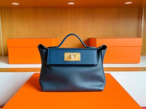 H Factory Bags Mini Kelly 2424 Evercolor Leather Gem Blue Gold Hardware 21cm Full Handmade