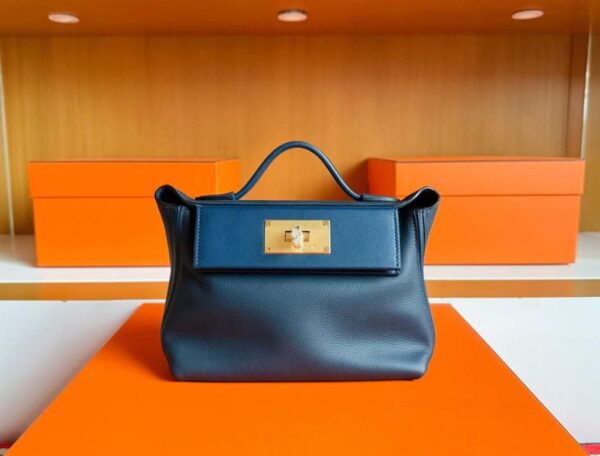 H Factory Bags Mini Kelly 2424 Evercolor Leather Gem Blue Gold Hardware 21cm Full Handmade
