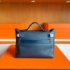 H Factory Bags Mini Kelly 2424 Evercolor Leather Gem Blue Gold Hardware 21cm Full Handmade