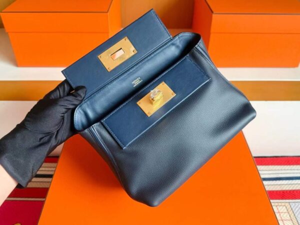 H Factory Bags Mini Kelly 2424 Evercolor Leather Gem Blue Gold Hardware 21cm Full Handmade