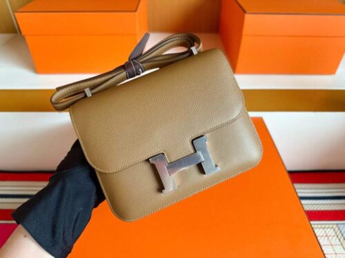 2025-12-22_101033_832-1024x768-1 H Factory Bags Constance Epsom Leather Khaki Brown Silver Hardware 18cm Full Handmade