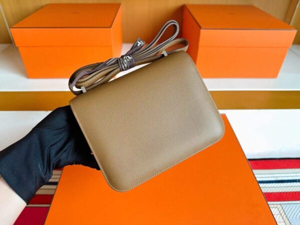H Factory Bags Constance Epsom Leather Khaki Brown Silver Hardware 18cm Full Handmade