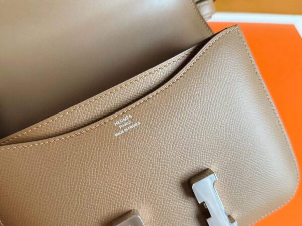 H Factory Bags Constance Epsom Leather Khaki Brown Silver Hardware 18cm Full Handmade