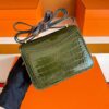 H Factory Bags Constance Shiny Alligator Crocodile Olive Green Gold Hardware 18cm Full Handmade