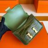 H Factory Bags Constance Shiny Alligator Crocodile Olive Green Gold Hardware 18cm Full Handmade
