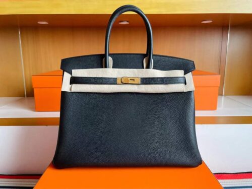 H Factory Bags Birkin Togo Leather CK89 Black Gold Hardware 35cm Full Handmade
