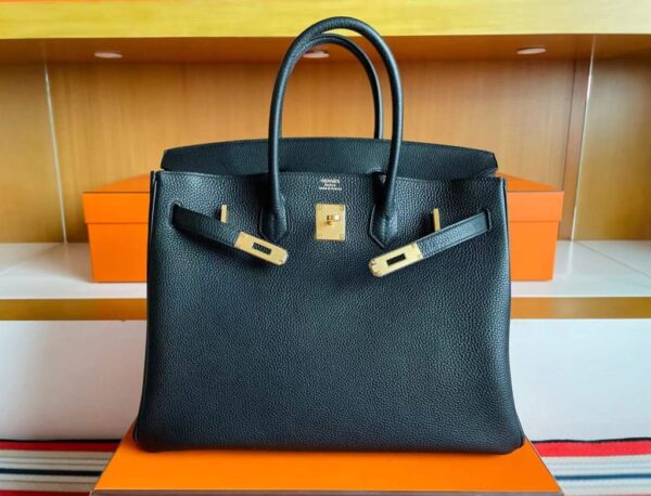 H Factory Bags Birkin Togo Leather CK89 Black Gold Hardware 35cm Full Handmade