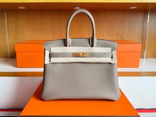 H Factory Bags Birkin Togo Leather Etoupe Grey Gold Hardware 30cm Full Handmade