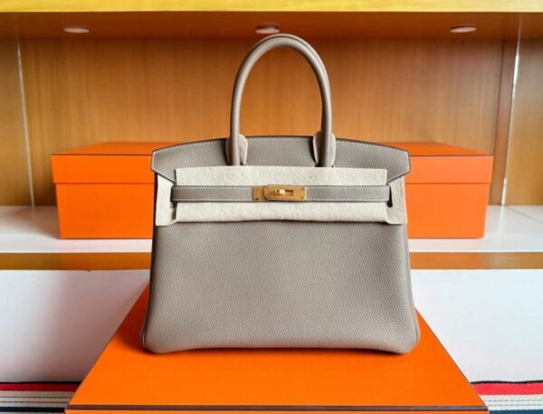 H Factory Bags Birkin Togo Leather Etoupe Grey Gold Hardware 30cm Full Handmade