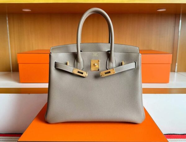 H Factory Bags Birkin Togo Leather Etoupe Grey Gold Hardware 30cm Full Handmade