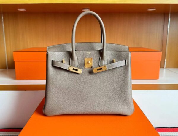 H Factory Bags Birkin Togo Leather Etoupe Grey Gold Hardware 30cm Full Handmade