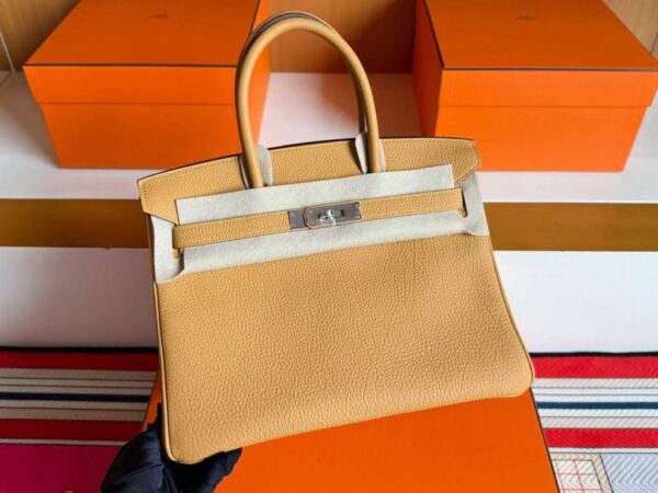 H Factory Bags Birkin Togo Leather Khaki Yellow Silver Hardware 30cm Full Handmade
