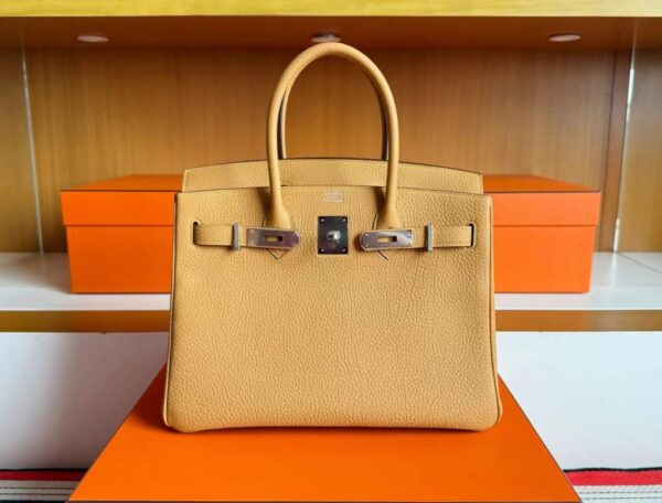 H Factory Bags Birkin Togo Leather Khaki Yellow Silver Hardware 30cm Full Handmade