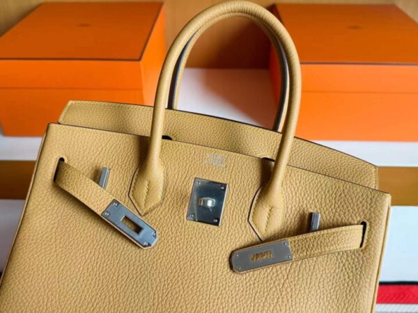 H Factory Bags Birkin Togo Leather Khaki Yellow Silver Hardware 30cm Full Handmade