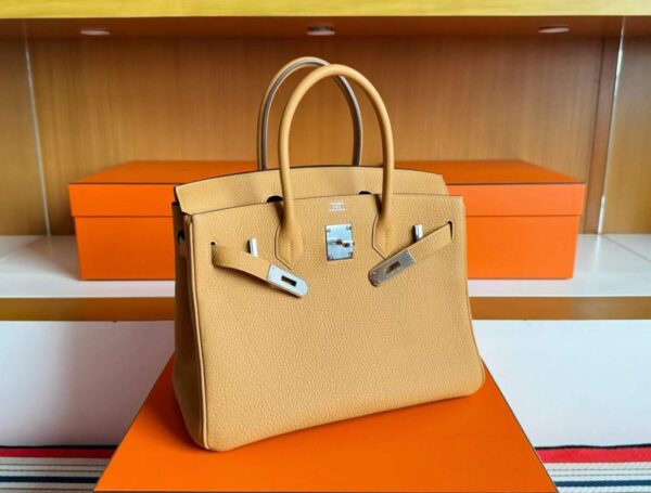 H Factory Bags Birkin Togo Leather Khaki Yellow Silver Hardware 30cm Full Handmade