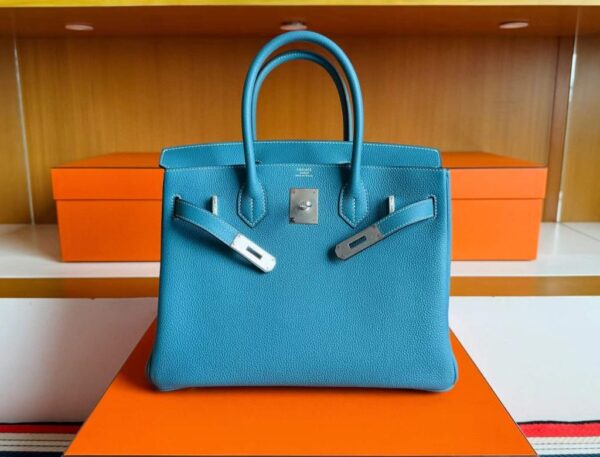H Factory Bags Birkin Togo Leather Denim Blue Silver Hardware 30cm Full Handmade