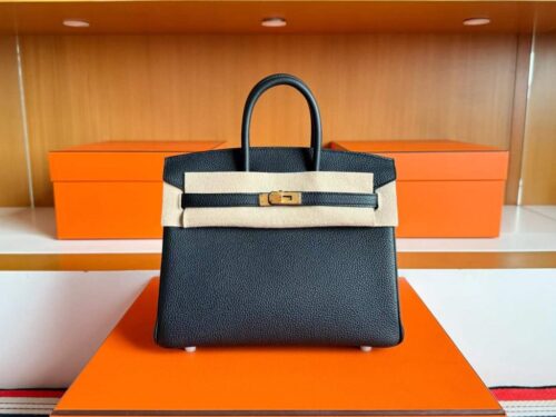 H Factory Bags Birkin Togo Leather CK89 Black Gold Hardware 25cm Full Handmade