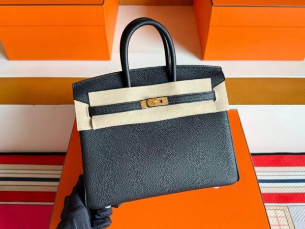H Factory Bags Birkin Togo Leather CK89 Black Gold Hardware 25cm Full Handmade