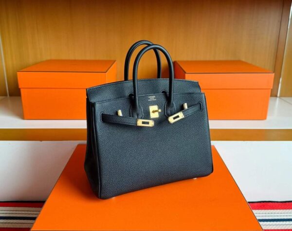 H Factory Bags Birkin Togo Leather CK89 Black Gold Hardware 25cm Full Handmade