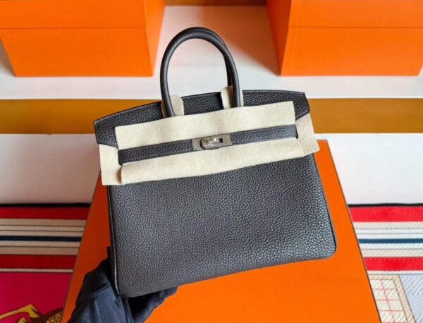 H Factory Bags Birkin Togo Leather Graphite Grey Silver Hardware 25cm Full Handmade