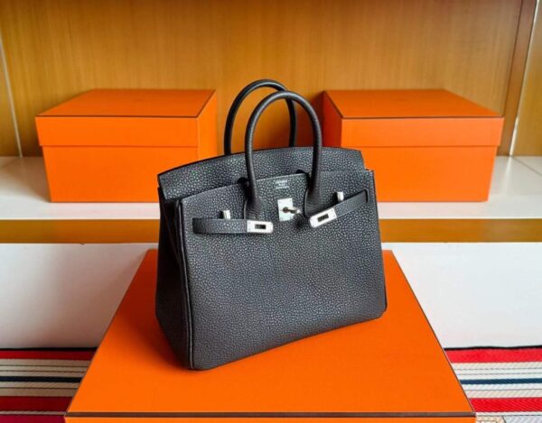 H Factory Bags Birkin Togo Leather Graphite Grey Silver Hardware 25cm Full Handmade