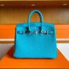 H Factory Bags Birkin Togo Leather Lake Blue Silver Hardware 25cm Full Handmade