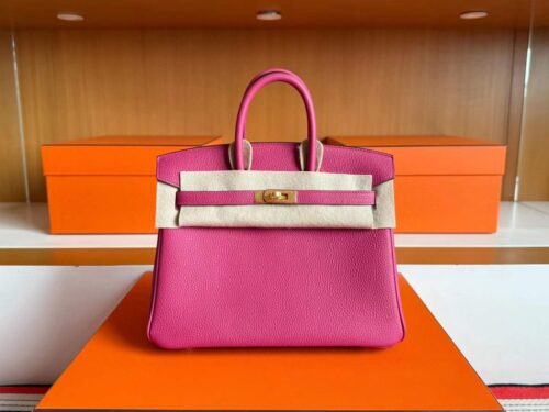 H Factory Bags Birkin Togo Leather Rose Purple Pink Gold Hardware 25cm Full Handmade