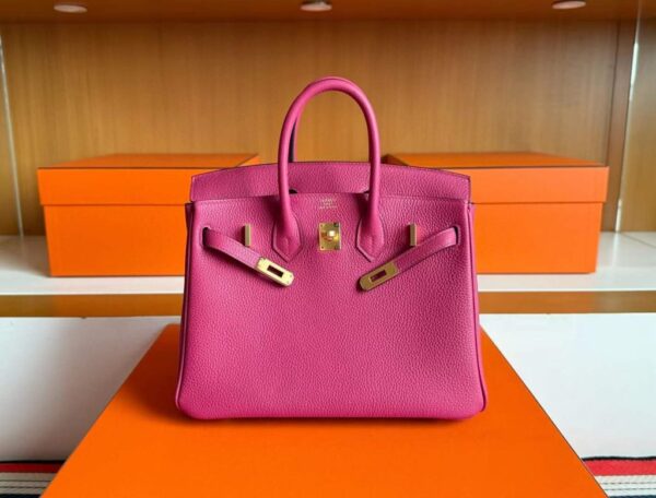 H Factory Bags Birkin Togo Leather Rose Purple Pink Gold Hardware 25cm Full Handmade