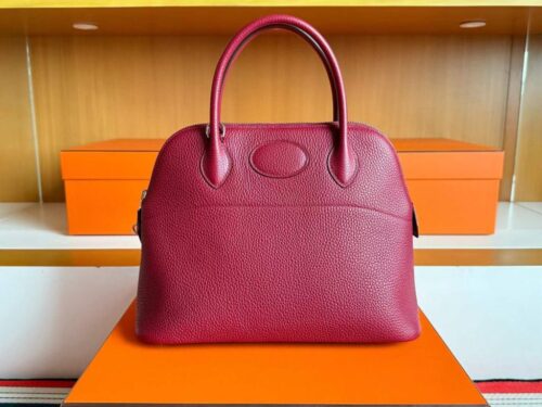 H Factory Bags Bolide Togo Leather Wine Red Silver Hardware 31cm Full Handmade