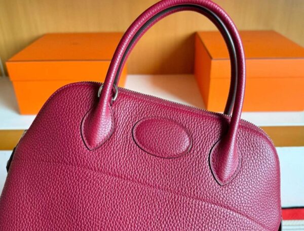 H Factory Bags Bolide Togo Leather Wine Red Silver Hardware 31cm Full Handmade