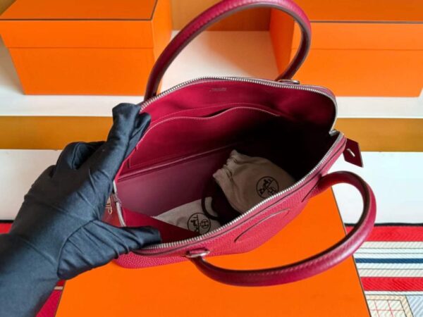 H Factory Bags Bolide Togo Leather Wine Red Silver Hardware 31cm Full Handmade