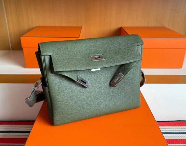 2025-12-24_093751_128-1024x803-1 H Factory Bags Kelly Messenger Togo Leather Olive Green Silver Hardware 32cm Full Handmade