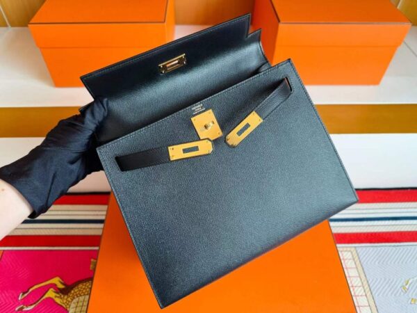 H Factory Bags Kelly Epsom Leather CK89 Black Gold Hardware 28cm Full Handmade