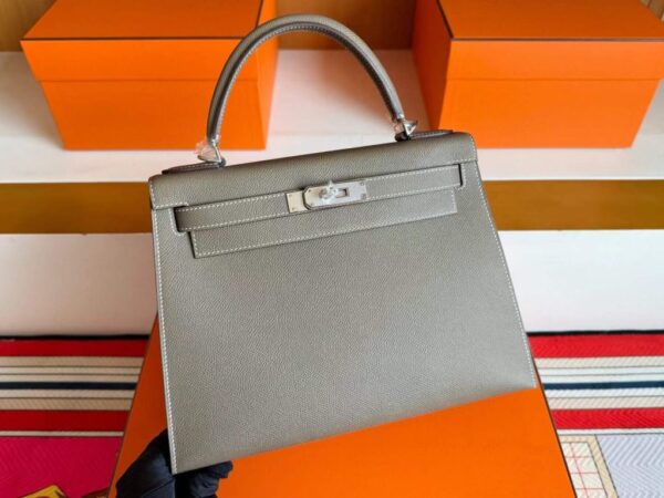H Factory Bags Kelly Epsom Leather CK18 Etoupe Grey Silver Hardware 28cm Full Handmade