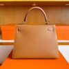 H Factory Bags Kelly Epsom Leather Golden Brown Silver Hardware 28cm Full Handmade