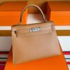 H Factory Bags Kelly Epsom Leather Golden Brown Silver Hardware 28cm Full Handmade