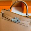 H Factory Bags Kelly Epsom Leather Golden Brown Silver Hardware 28cm Full Handmade
