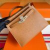 H Factory Bags Kelly Epsom Leather Golden Brown Silver Hardware 28cm Full Handmade