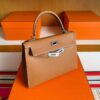 H Factory Bags Kelly Epsom Leather Golden Brown Silver Hardware 28cm Full Handmade