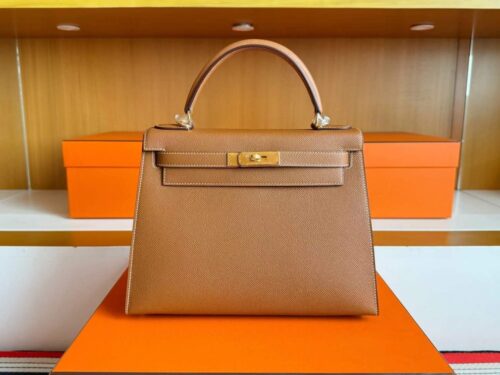 H Factory Bags Kelly Epsom Leather Golden Brown Gold Hardware 28cm Full Handmade
