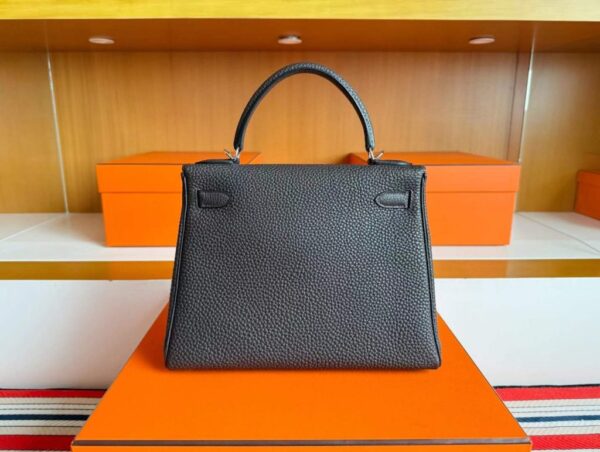 H Factory Bags Kelly Togo Leather Ebony Color Silver Hardware 28cm Full Handmade