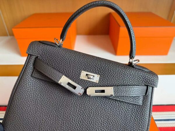 H Factory Bags Kelly Togo Leather Ebony Color Silver Hardware 28cm Full Handmade