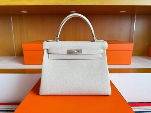 H Factory Bags Kelly Togo Leather Cream White Silver Hardware 28cm Full Handmade