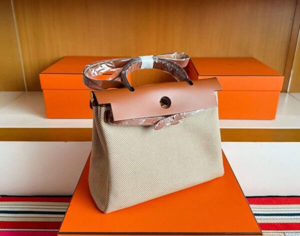 H Factory Bags Herbag Box Leather & Canvas Golden Brown Gold Hardware 31cm Full Handmade