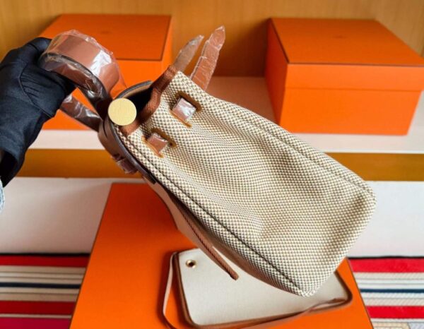 H Factory Bags Herbag Box Leather & Canvas Golden Brown Gold Hardware 31cm Full Handmade