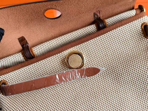 H Factory Bags Herbag Box Leather & Canvas Golden Brown Gold Hardware 31cm Full Handmade