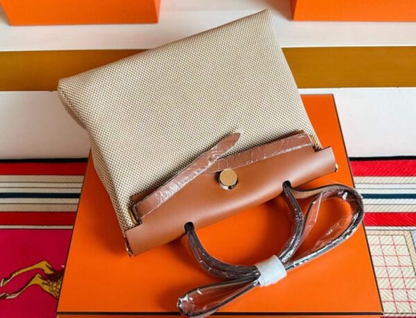 H Factory Bags Herbag Box Leather & Canvas Golden Brown Gold Hardware 31cm Full Handmade