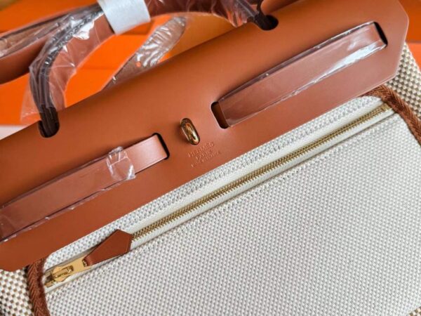 H Factory Bags Herbag Box Leather & Canvas Golden Brown Gold Hardware 31cm Full Handmade